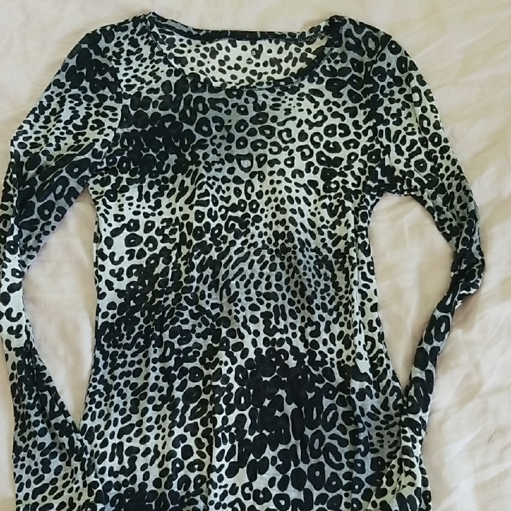 Express Black and White Fitted Blouse with Animal Print